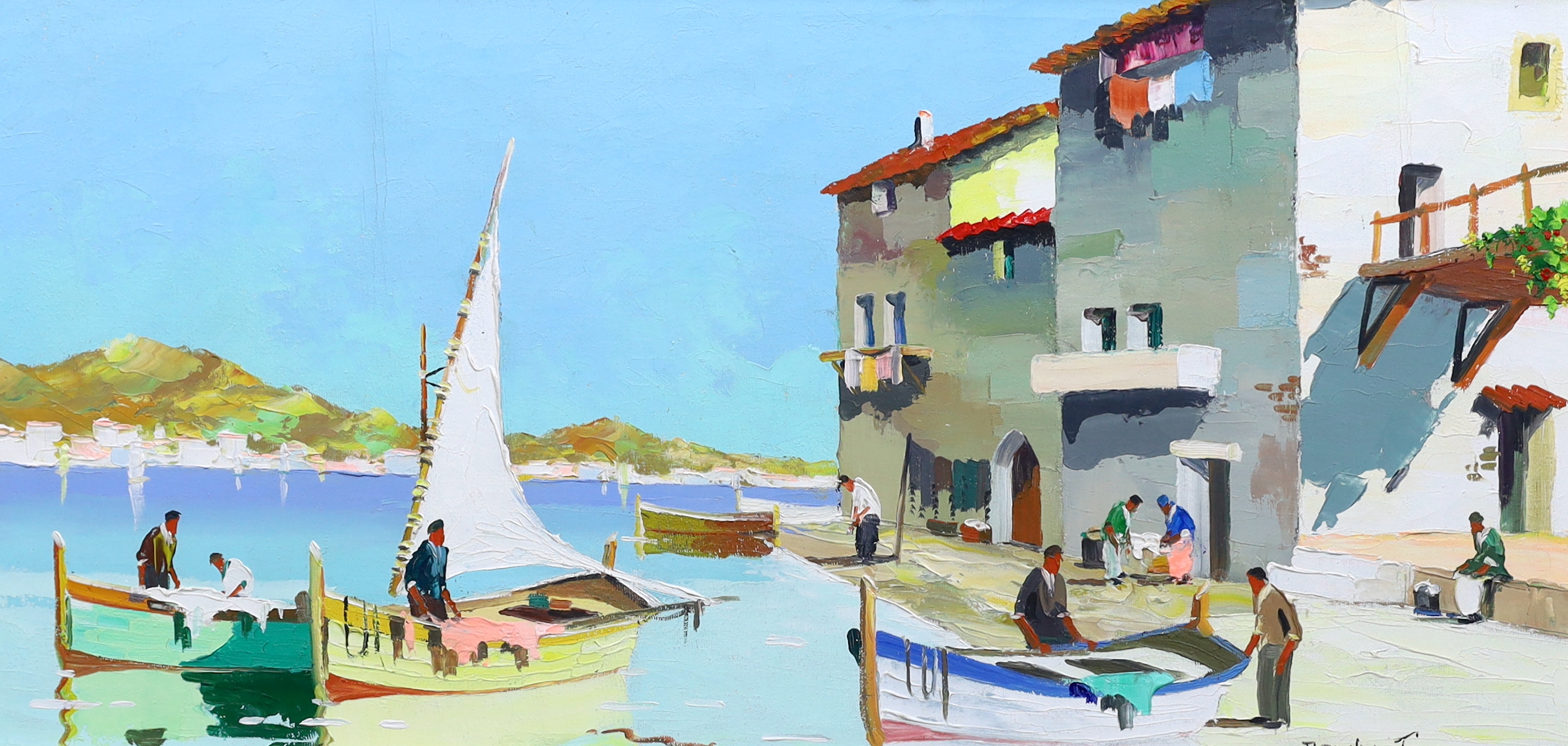 Cecil Rochfort D'Oyly-John (British, 1906-1993), 'Cassis, near St Tropez, French Riviera', oil on canvas, 34 x 70cm